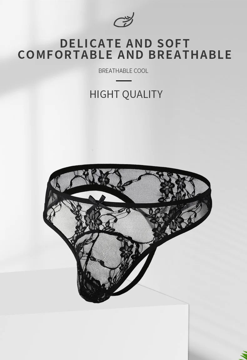 Men's Sheer Lace Briefs – Raised Contour Pouch in Black by Gallery Man