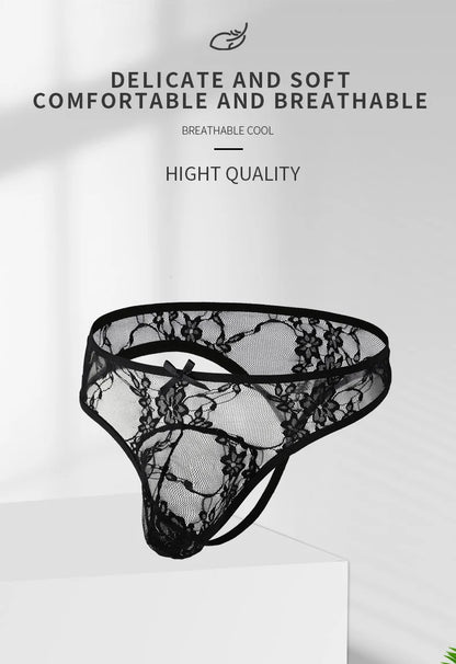 Men's Sheer Lace Briefs – Raised Contour Pouch in Black by Gallery Man