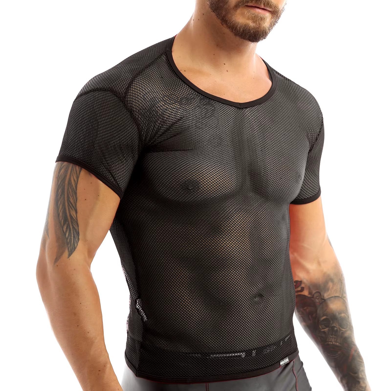 Men’s Sheer Mesh T-Shirt – Breathable Slim Fit See-Through Top in Black by Gallery Man
