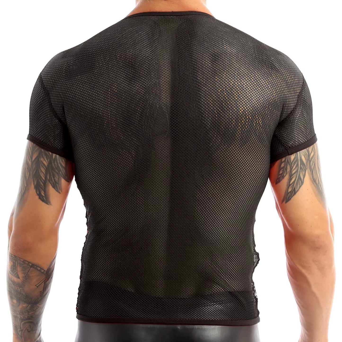 Men’s Sheer Mesh T-Shirt – Breathable Slim Fit See-Through Top in Black by Gallery Man