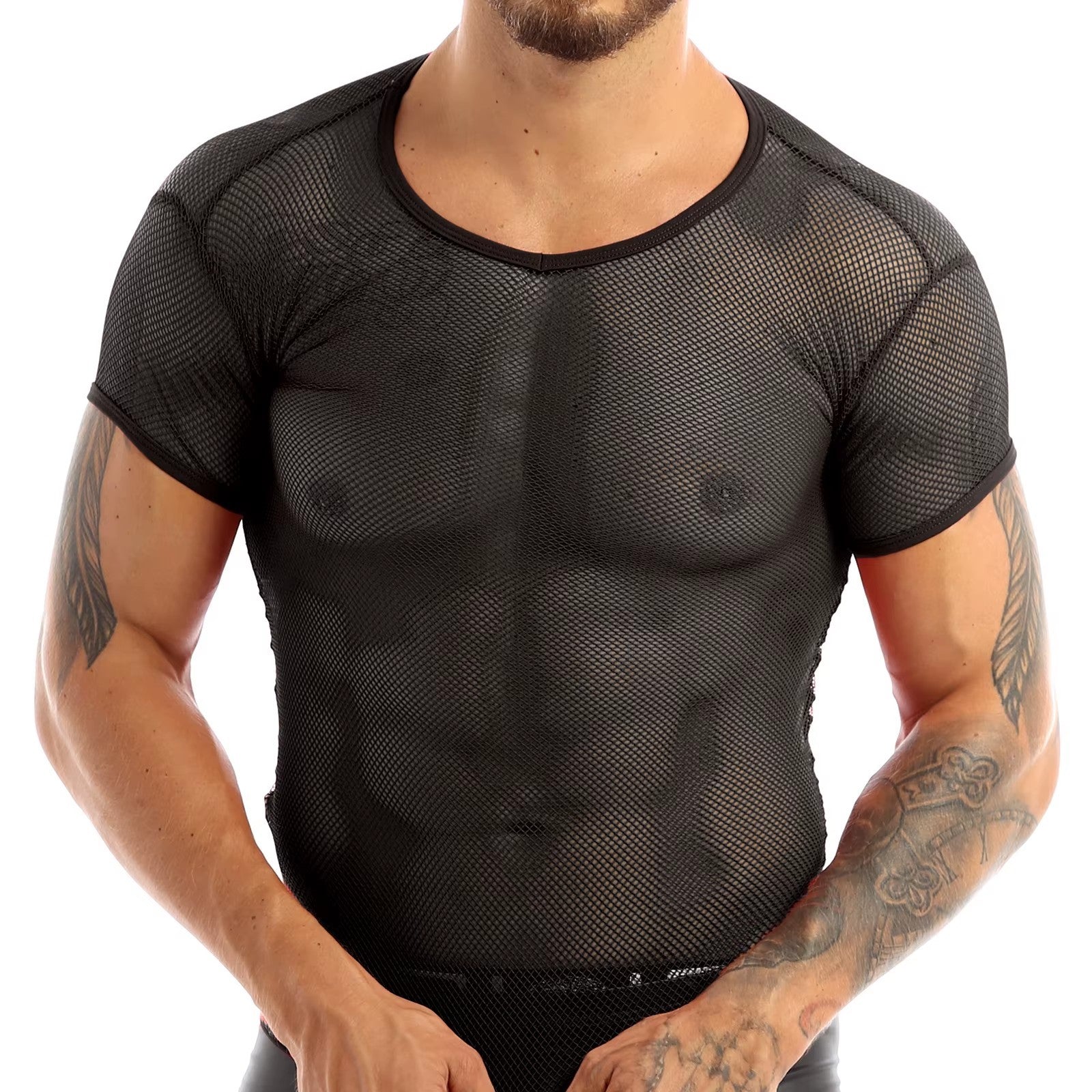 Men’s Sheer Mesh T-Shirt – Breathable Slim Fit See-Through Top in Black by Gallery Man