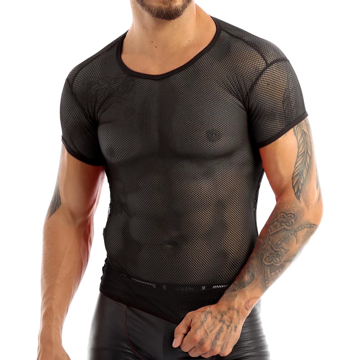 Men’s Sheer Mesh T-Shirt – Breathable Slim Fit See-Through Top in Black by Gallery Man