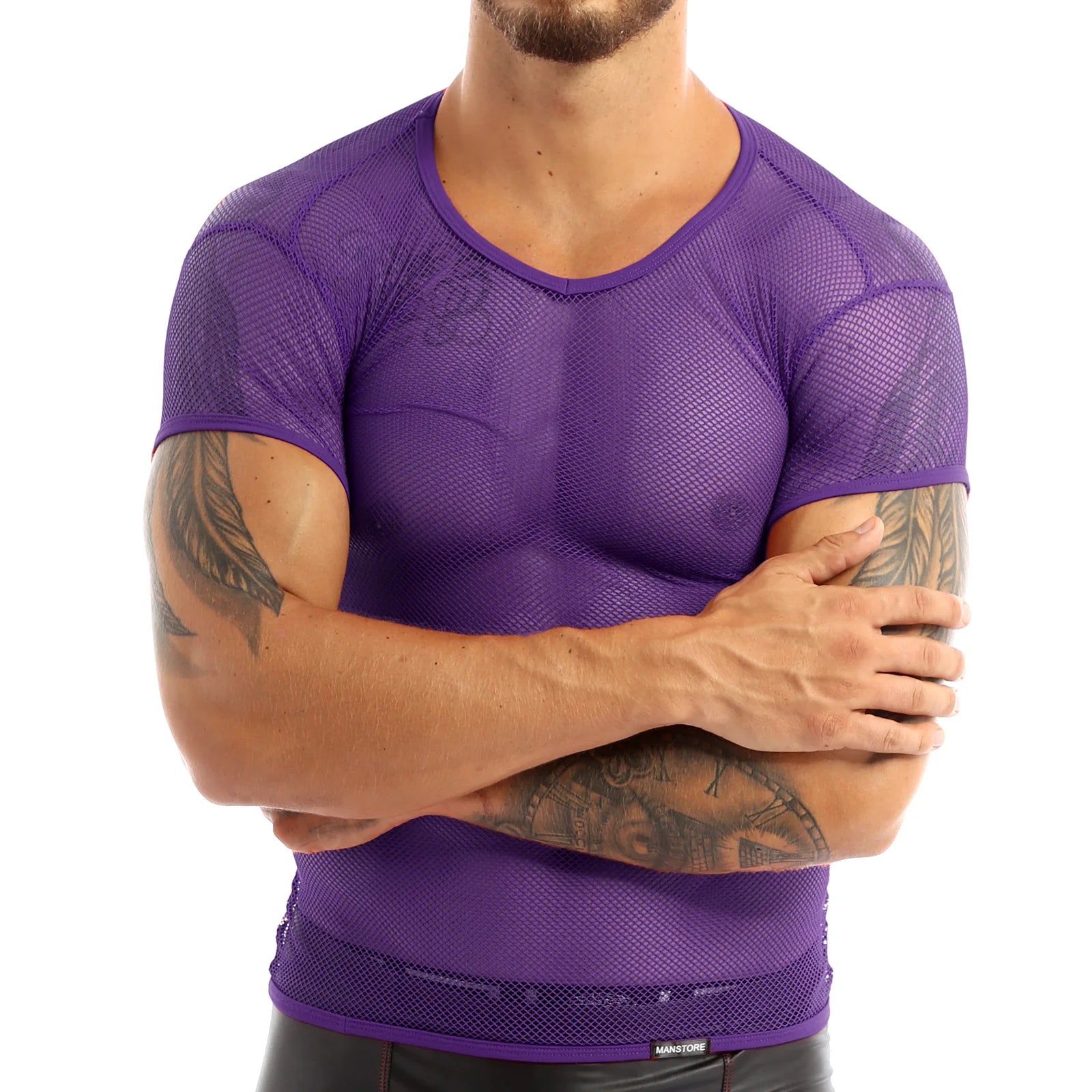 Men’s Sheer Mesh T-Shirt – Breathable Slim Fit See-Through Top in Purple by Gallery Man
