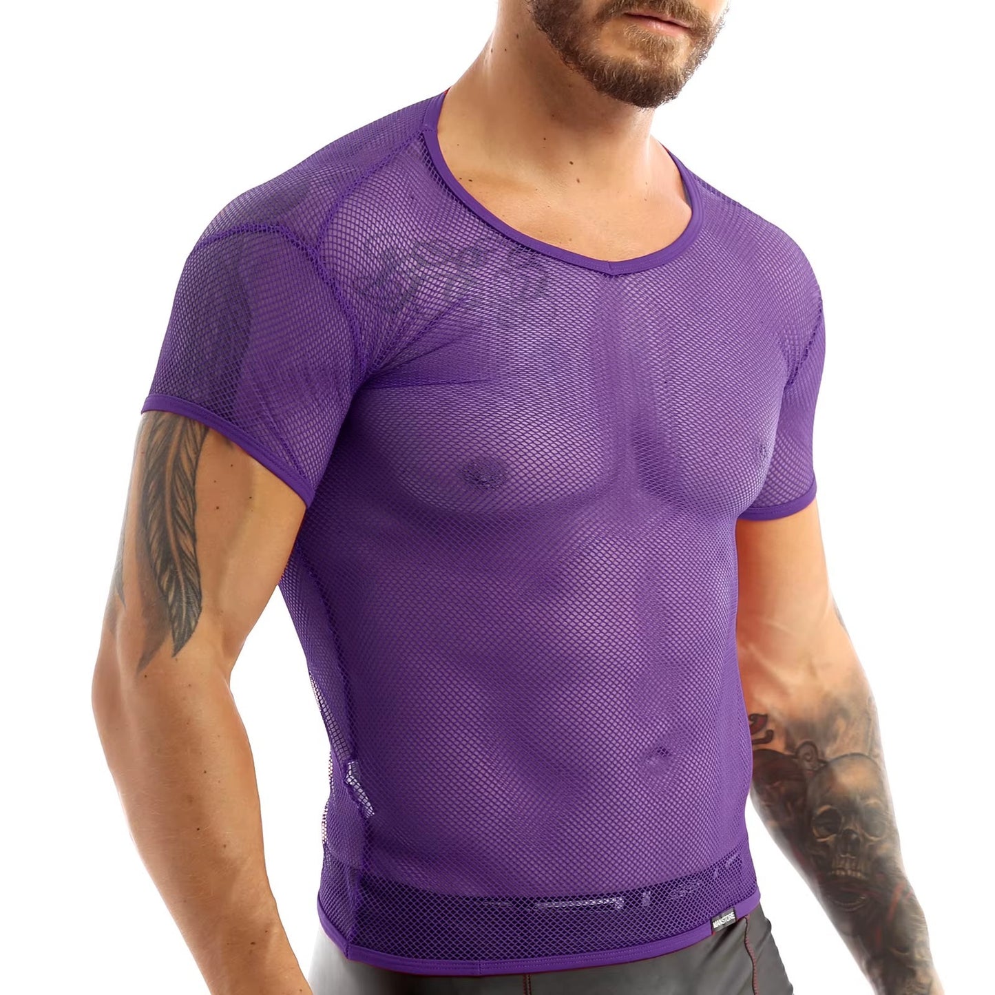 Men’s Sheer Mesh T-Shirt – Breathable Slim Fit See-Through Top in Purple by Gallery Man
