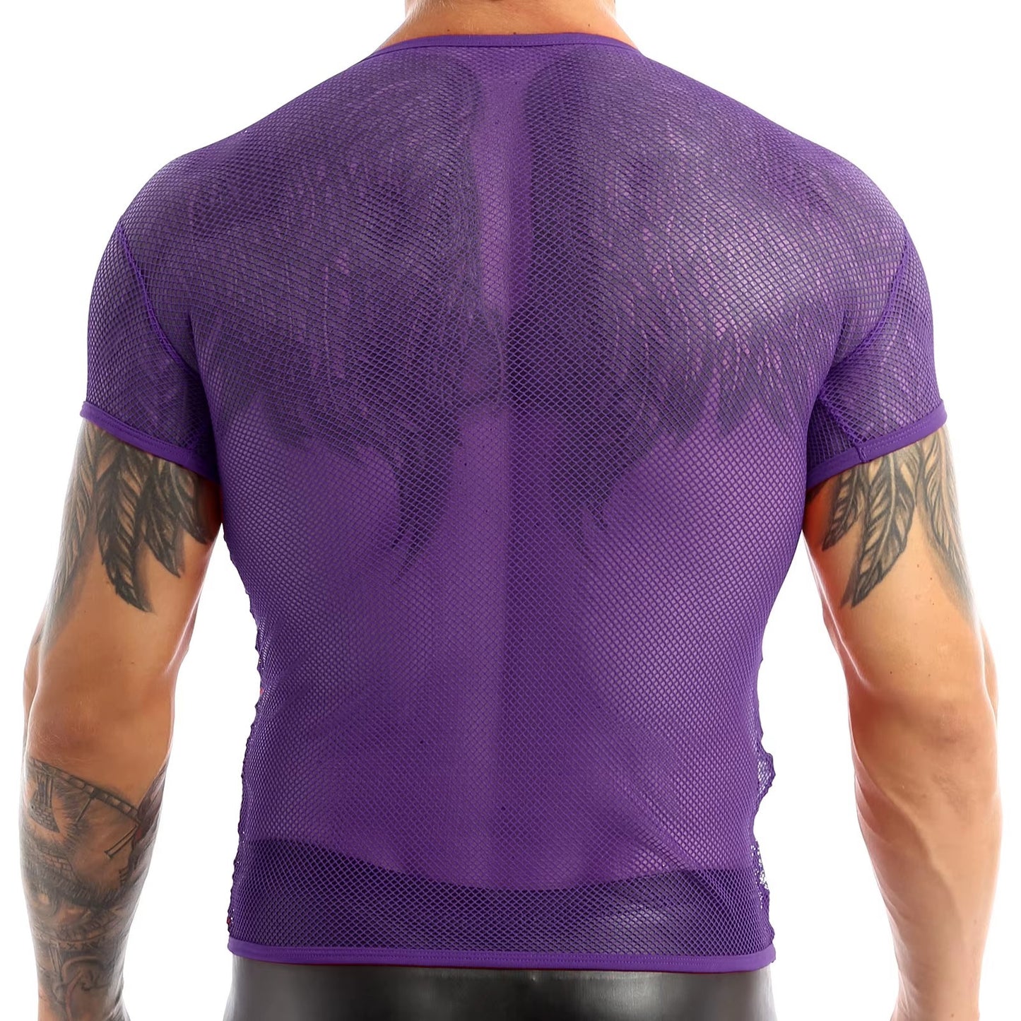 Men’s Sheer Mesh T-Shirt – Breathable Slim Fit See-Through Top in Purple by Gallery Man