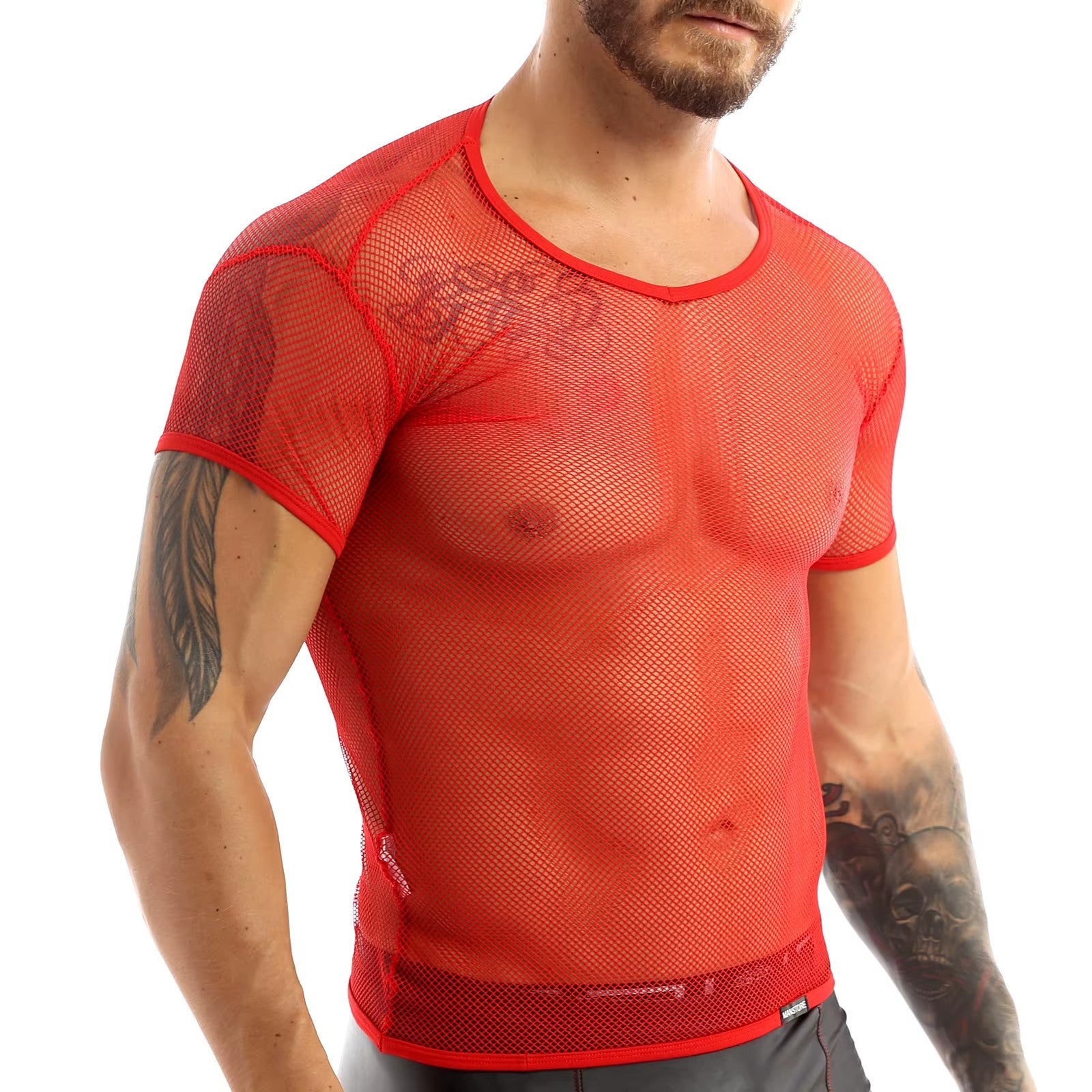 Men’s Sheer Mesh T-Shirt – Breathable Slim Fit See-Through Top in Red by Gallery Man