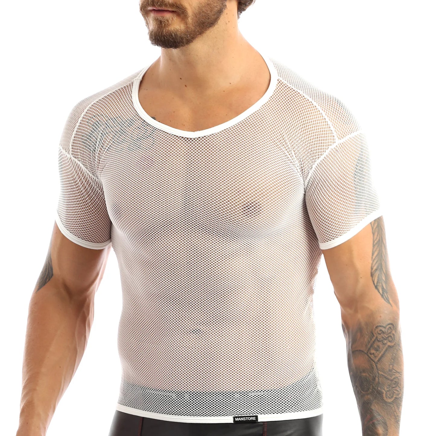 Men’s Sheer Mesh T-Shirt – Breathable Slim Fit See-Through Top in White by Gallery Man
