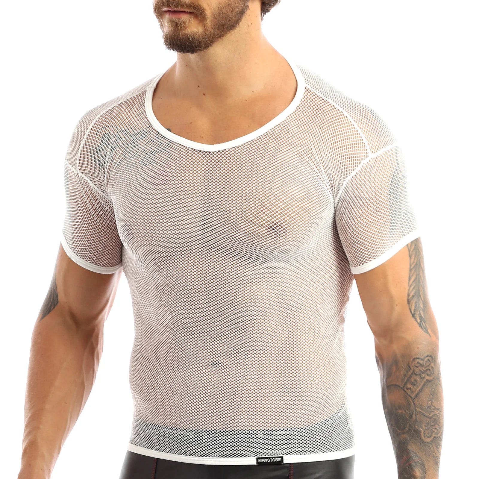 Men’s Sheer Mesh T-Shirt – Breathable Slim Fit See-Through Top in White by Gallery Man