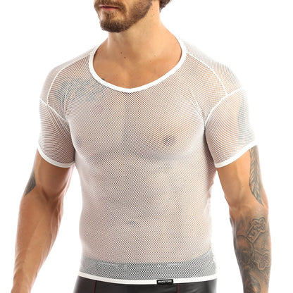 Men’s Sheer Mesh T-Shirt – Breathable Slim Fit See-Through Top in White by Gallery Man