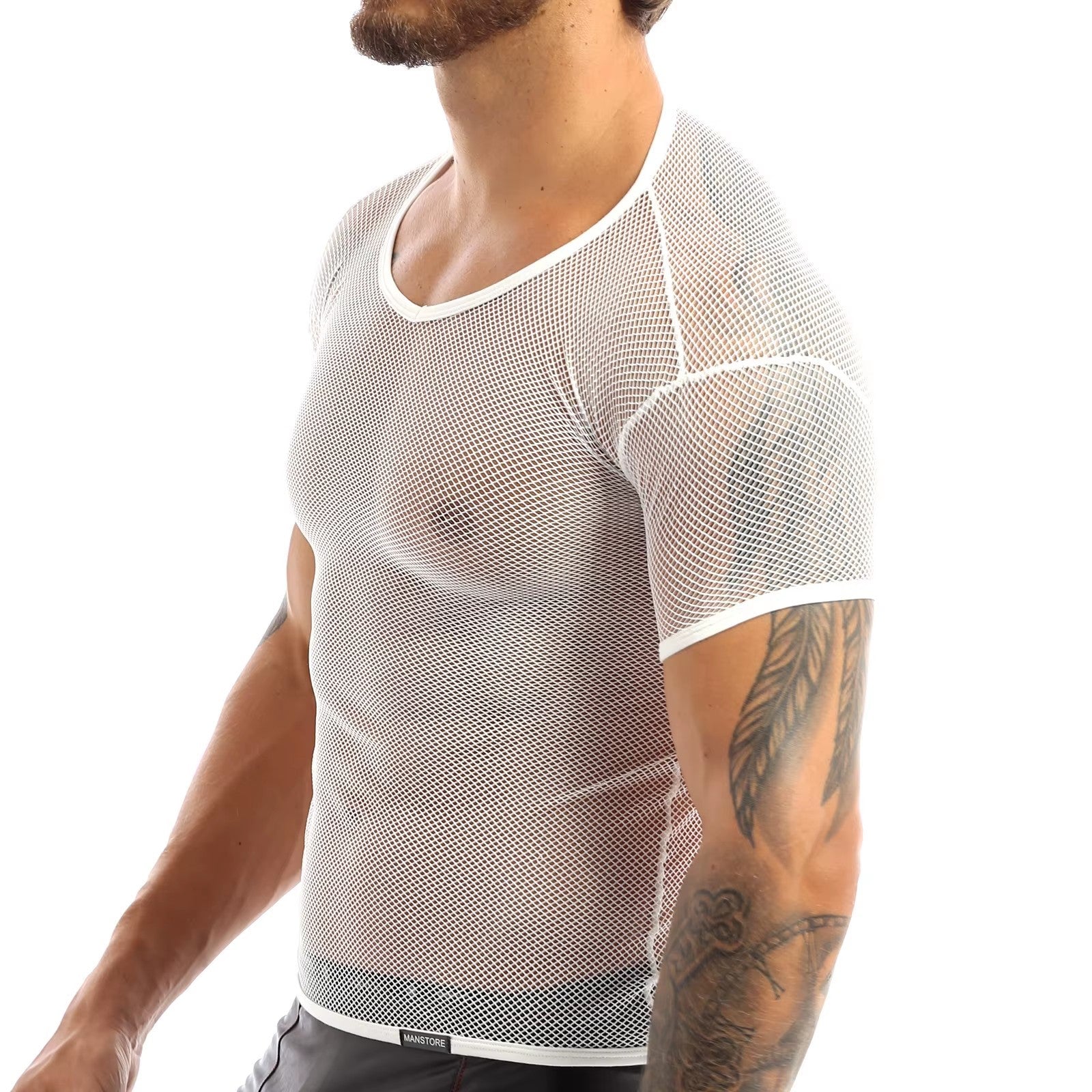 Men’s Sheer Mesh T-Shirt – Breathable Slim Fit See-Through Top in White by Gallery Man