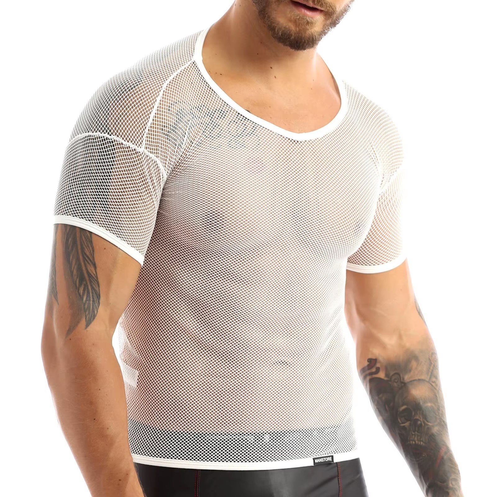 Men’s Sheer Mesh T-Shirt – Breathable Slim Fit See-Through Top in White by Gallery Man