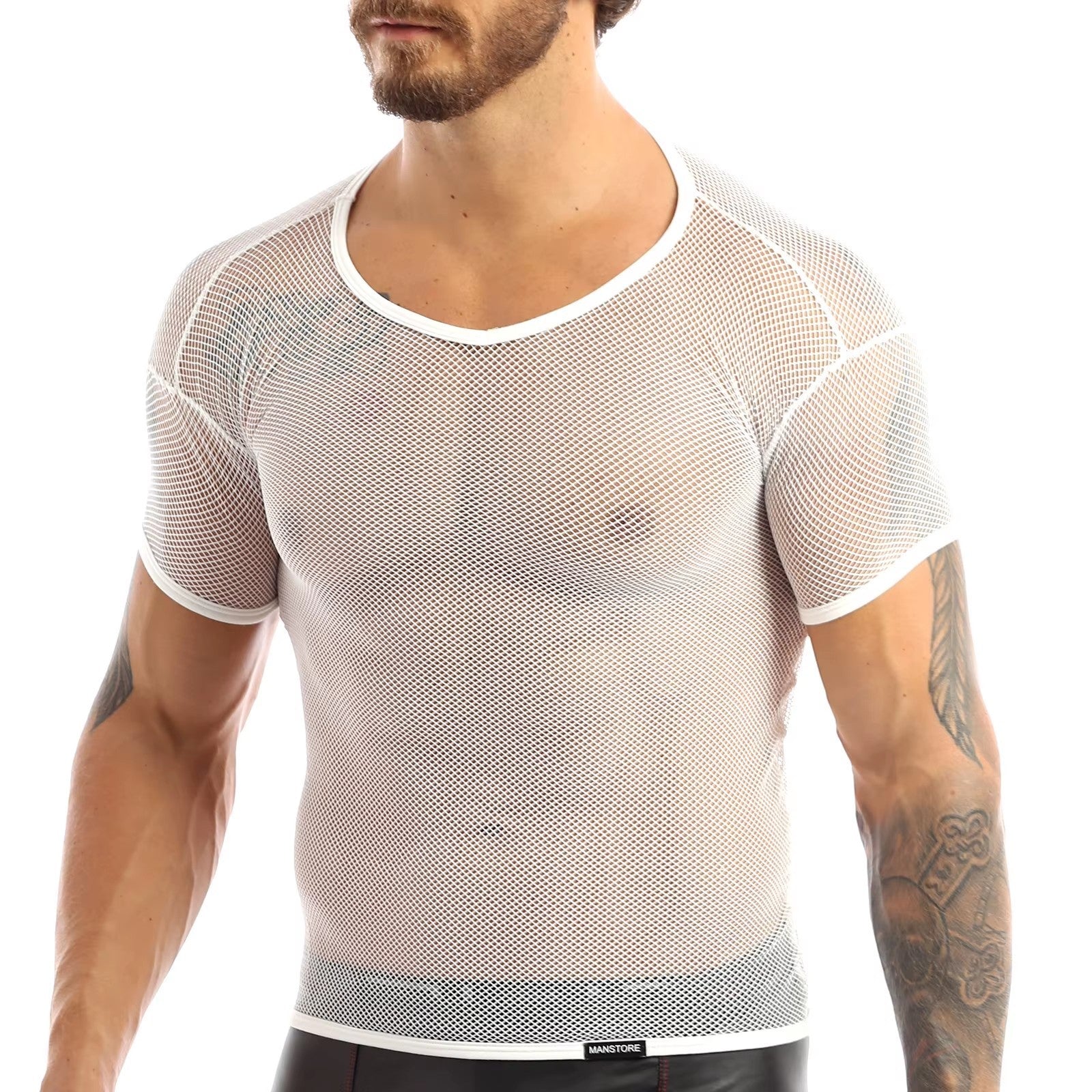 Men’s Sheer Mesh T-Shirt – Breathable Slim Fit See-Through Top in White by Gallery Man