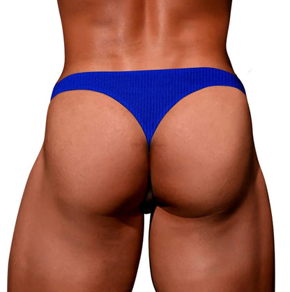 Men Superb Thong Slim Waist Lifted Buttocks Underwear in Blue by Gallery Man