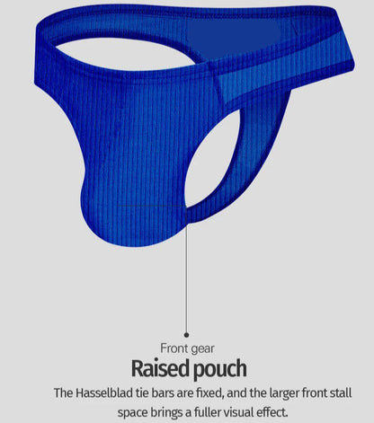 Men Superb Thong Slim Waist Lifted Buttocks Underwear in Blue by Gallery Man