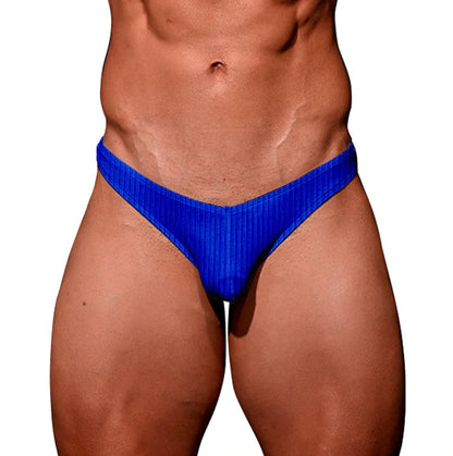 Men Superb Thong Slim Waist Lifted Buttocks Underwear in Blue by Gallery Man