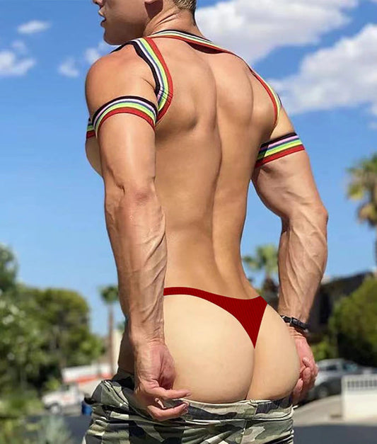 Men Superb Thong Slim Waist Lifted Buttocks Underwear in Red by Gallery Man