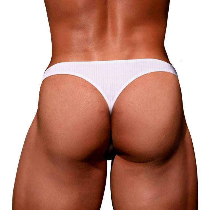Men Superb Thong Slim Waist Lifted Buttocks Underwear in White by Gallery Man