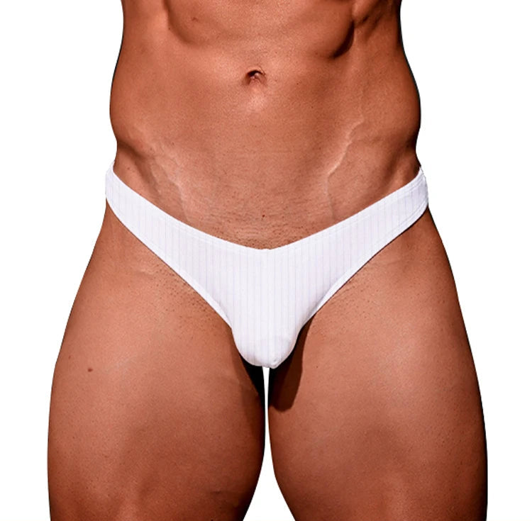 Men Superb Thong Slim Waist Lifted Buttocks Underwear in White by Gallery Man