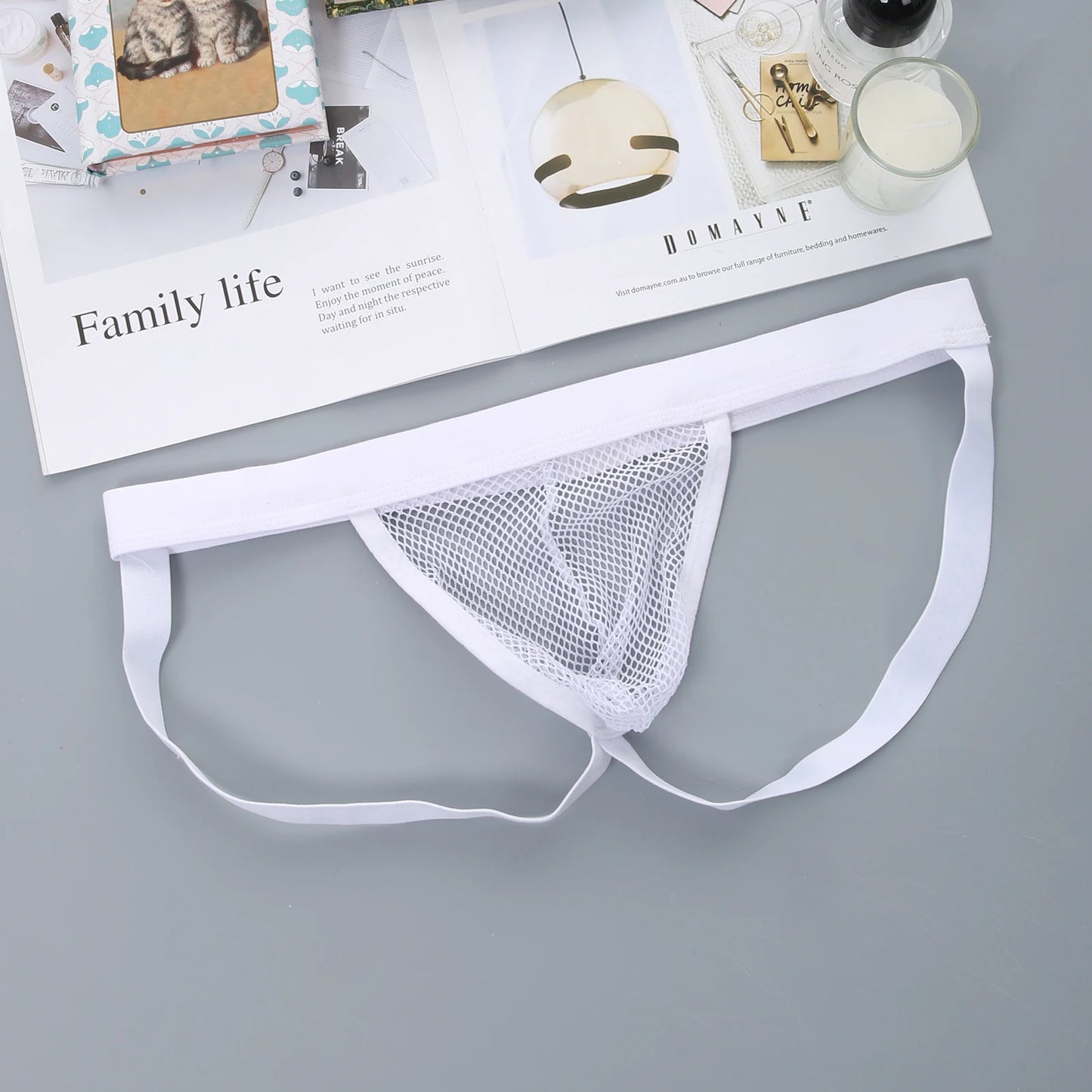 Men's Ultra-Thin Mesh Jockstrap – Raised U-Convex Pouch in White by Gallery Man
