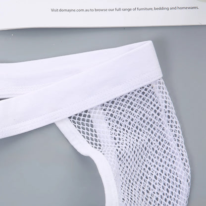 Men's Ultra-Thin Mesh Jockstrap – Raised U-Convex Pouch in White by Gallery Man