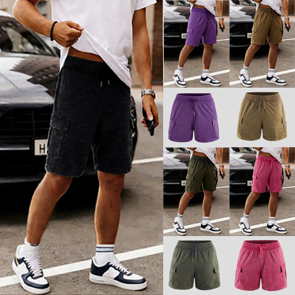 Men’s Washed Cotton Casual Shorts with Elastic Waist and Drawstring Fit by Gallery Man