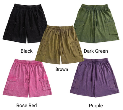 Men’s Washed Cotton Casual Shorts with Elastic Waist and Drawstring Fit by Gallery Man