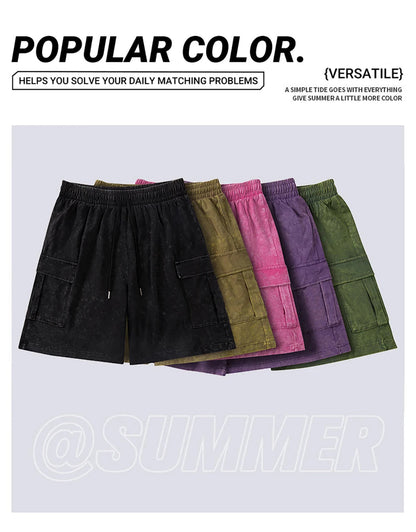 Men’s Washed Cotton Casual Shorts with Elastic Waist and Drawstring Fit by Gallery Man