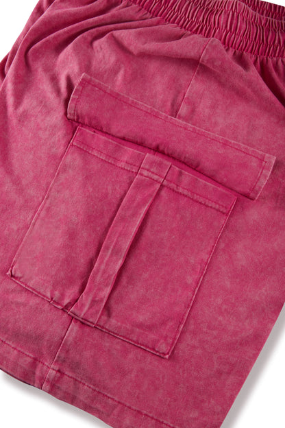 Men’s Washed Cotton Casual Shorts with Elastic Waist and Drawstring Fit in Rose Red by Gallery Man
