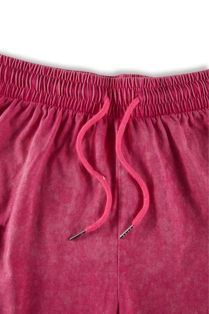 Men’s Washed Cotton Casual Shorts with Elastic Waist and Drawstring Fit in Rose Red by Gallery Man