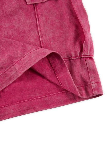 Men’s Washed Cotton Casual Shorts with Elastic Waist and Drawstring Fit in Rose Red by Gallery Man