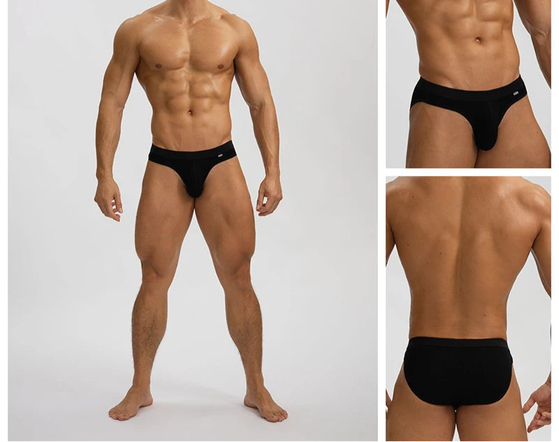 Men's Briefs with Raised U Convex Pouch in Black by Gallery Man