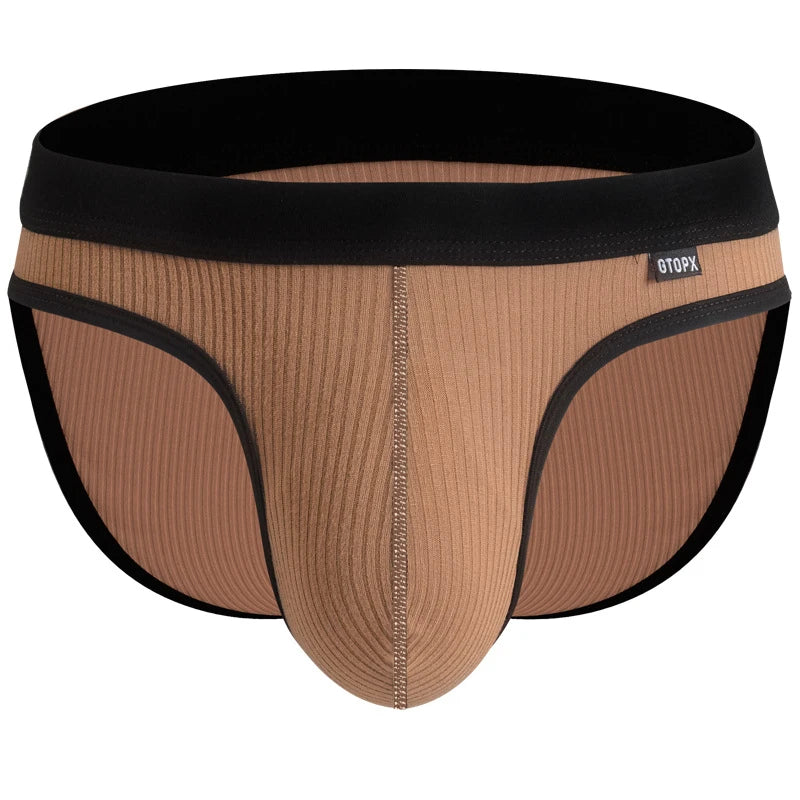Men's Briefs with Raised U Convex Pouch in Brown by Gallery Man