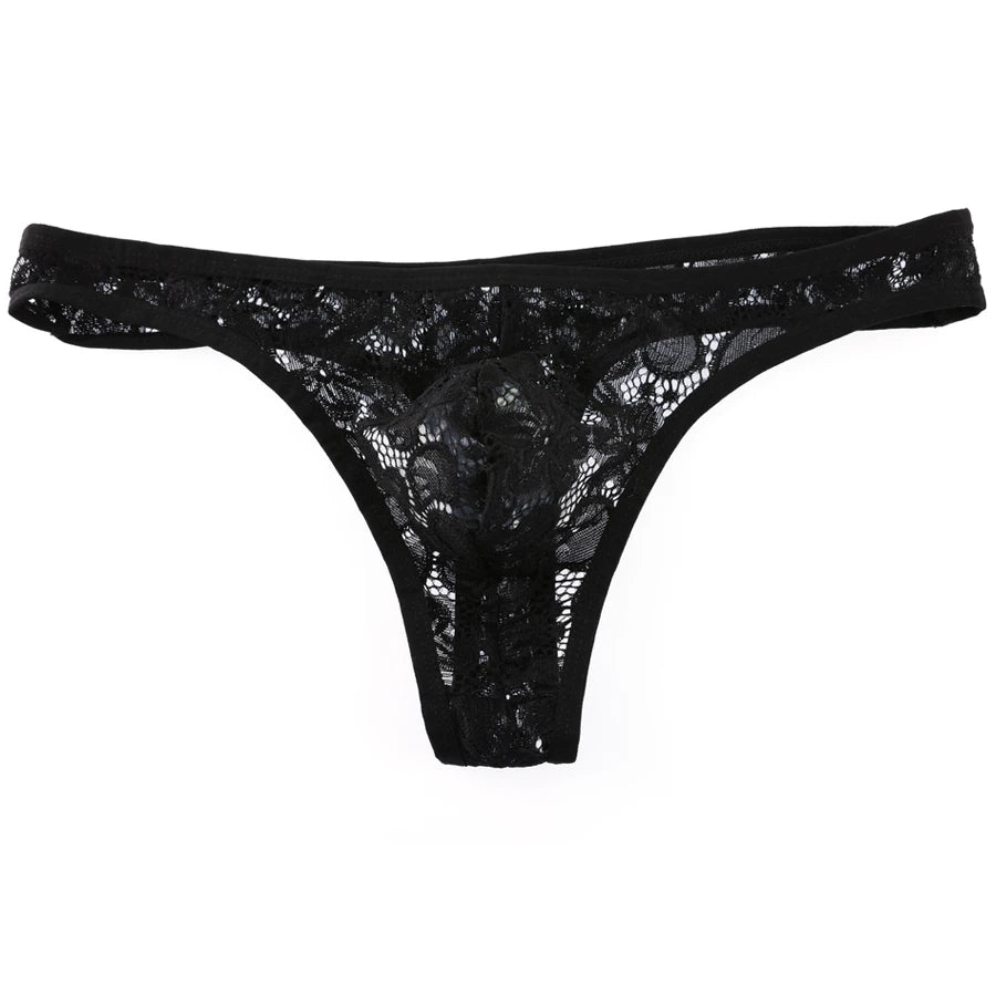 Men's Lace Lingerie Briefs Thong Panties in Black by Gallery Man