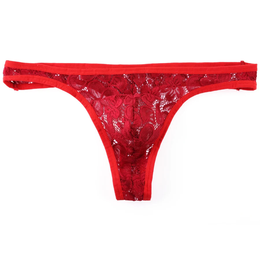 Men's Lace Lingerie Briefs Thong Panties in Red by Gallery Man