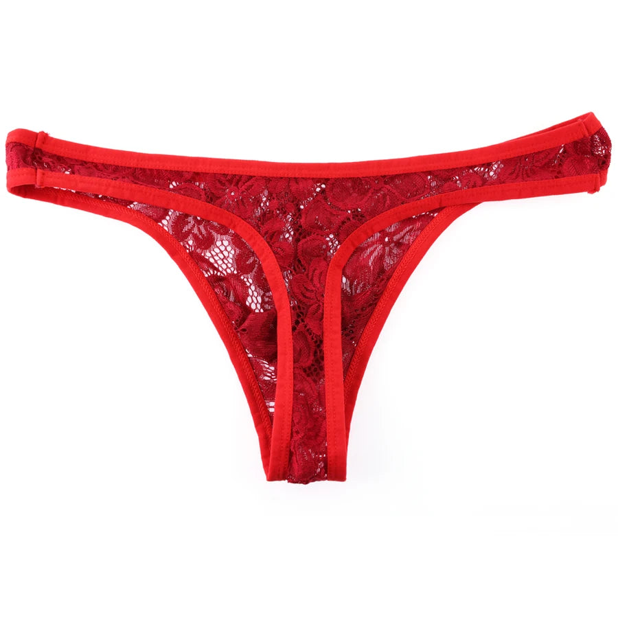 Men's Lace Lingerie Briefs Thong Panties in Red by Gallery Man