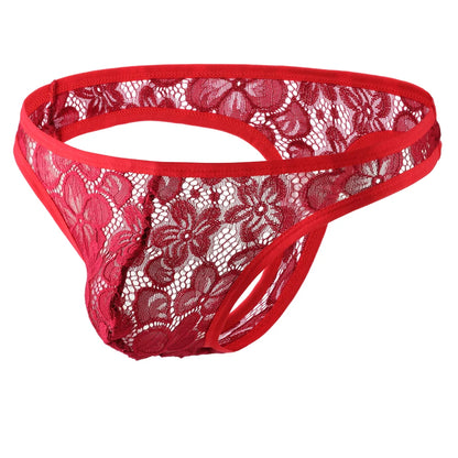 Men's Lace Lingerie Briefs Thong Panties in Red by Gallery Man