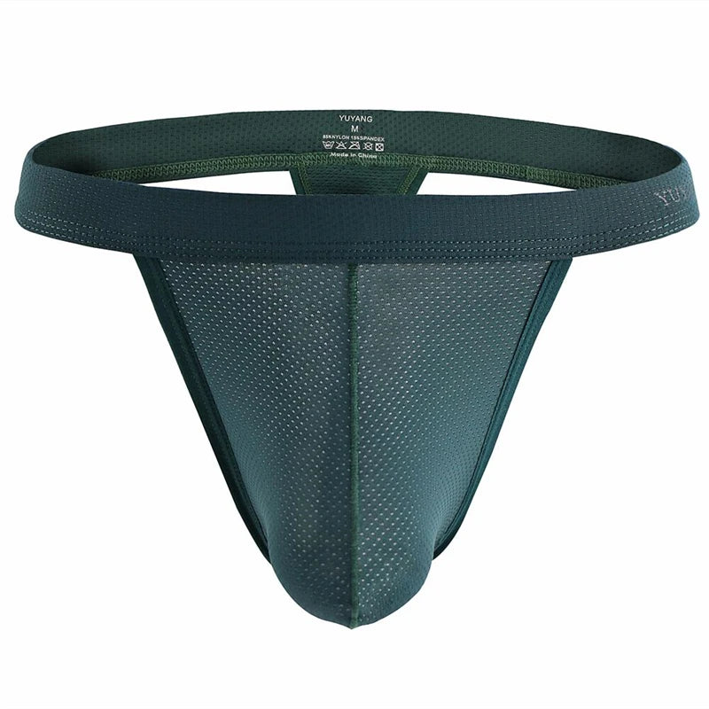 Men's Low-Rise Breathable Mesh Thong Underwear with Contoured Front Pouch