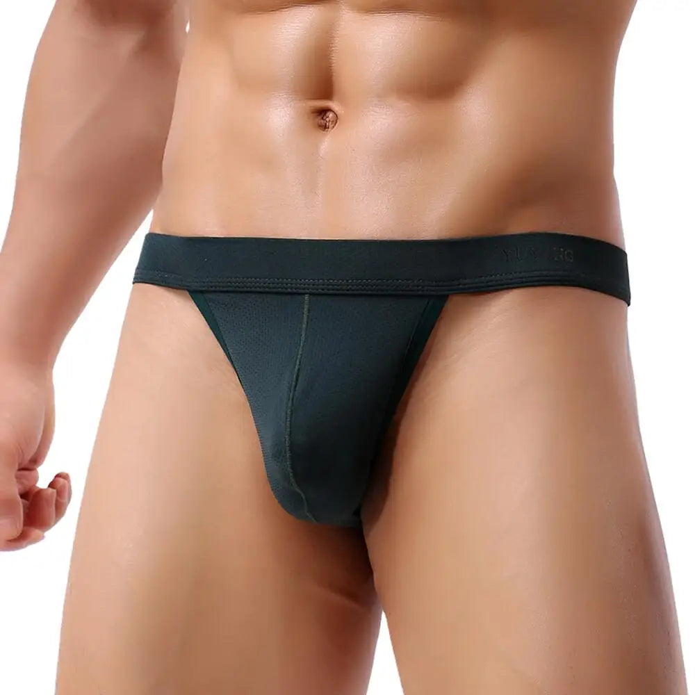 Men's Low-Rise Breathable Mesh Thong Underwear with Contoured Front Pouch