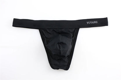 Men's Low-Rise Breathable Mesh Thong Underwear with Contoured Front Pouch
