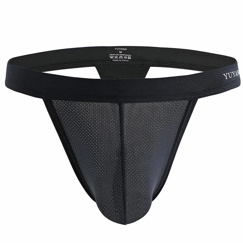 Men's Low-Rise Breathable Mesh Thong Underwear with Contoured Front Pouch