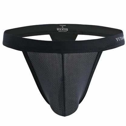 Men's Low-Rise Breathable Mesh Thong Underwear with Contoured Front Pouch