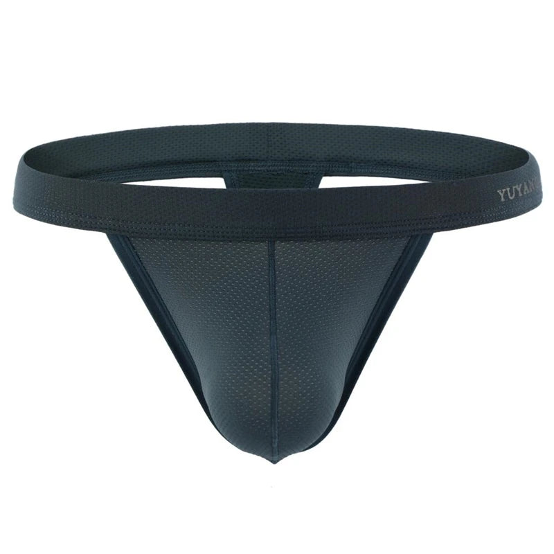 Men's Low-Rise Breathable Mesh Thong Underwear with Contoured Front Pouch