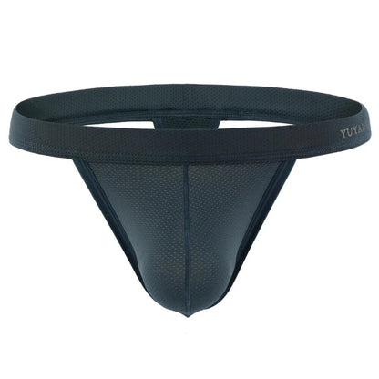 Men's Low-Rise Breathable Mesh Thong Underwear with Contoured Front Pouch
