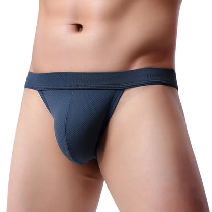 Men's Low-Rise Breathable Mesh Thong Underwear with Contoured Front Pouch