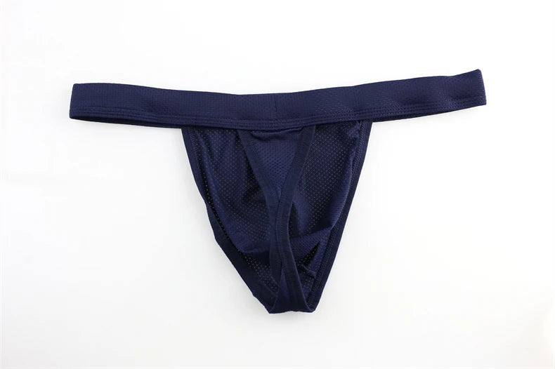 Men's Low-Rise Breathable Mesh Thong Underwear with Contoured Front Pouch