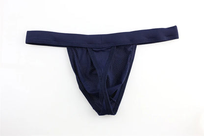 Men's Low-Rise Breathable Mesh Thong Underwear with Contoured Front Pouch