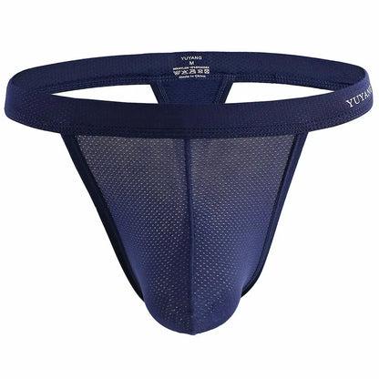 Men's Low-Rise Breathable Mesh Thong Underwear with Contoured Front Pouch