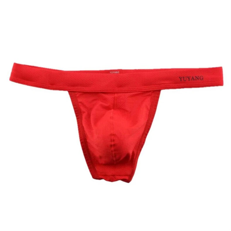 Men's Low-Rise Breathable Mesh Thong Underwear with Contoured Front Pouch