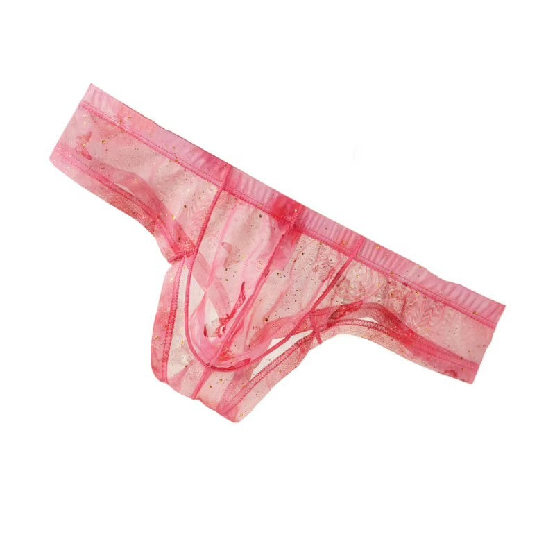 Men's Low-Rise Ultra-Thin Butterfly Print Briefs Underwear with U-Shaped Pouch in Pink