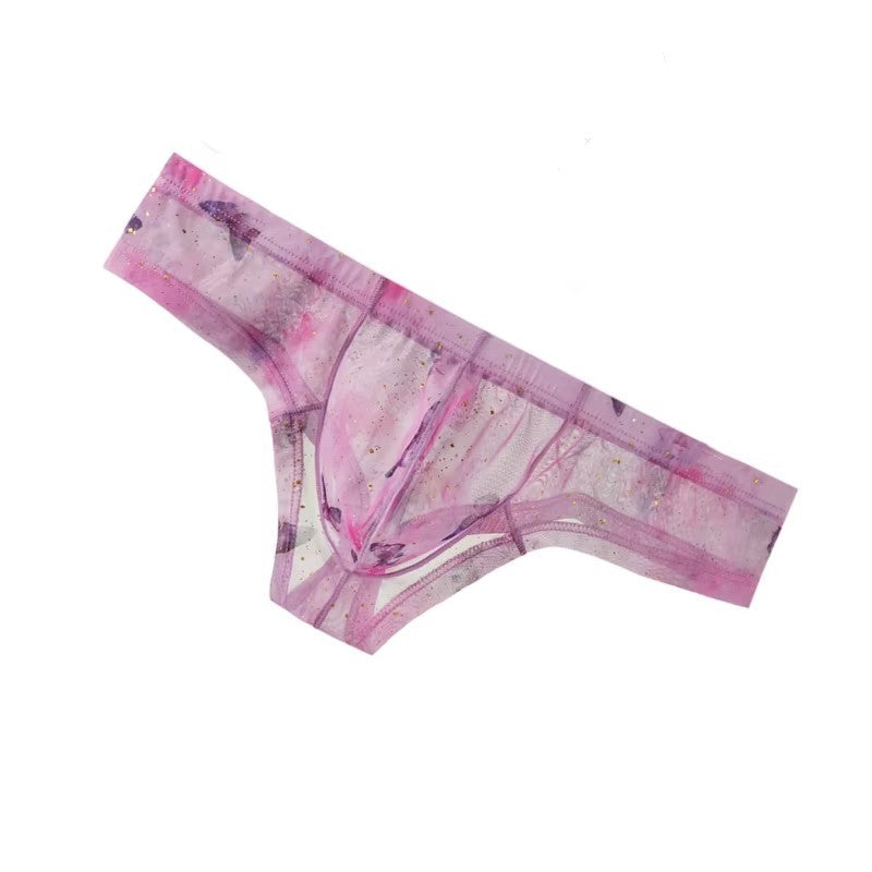 Men's Low-Rise Ultra-Thin Butterfly Print Briefs Underwear with U-Shaped Pouch in Purple